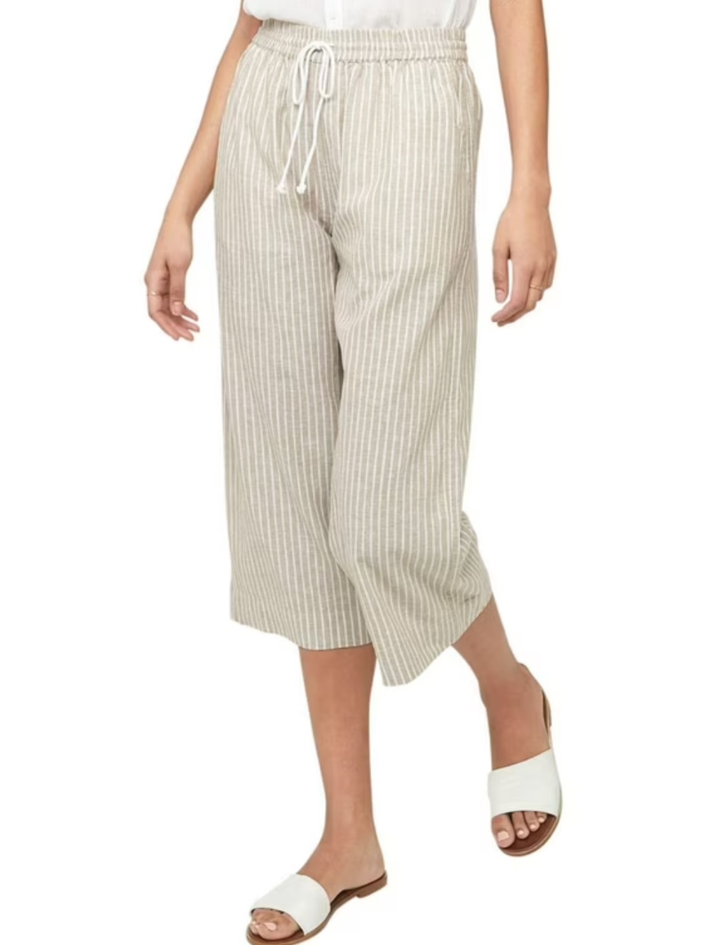 beachlunchlounge Sand Stripe Linen-Blend Cropped Drawstring Pants